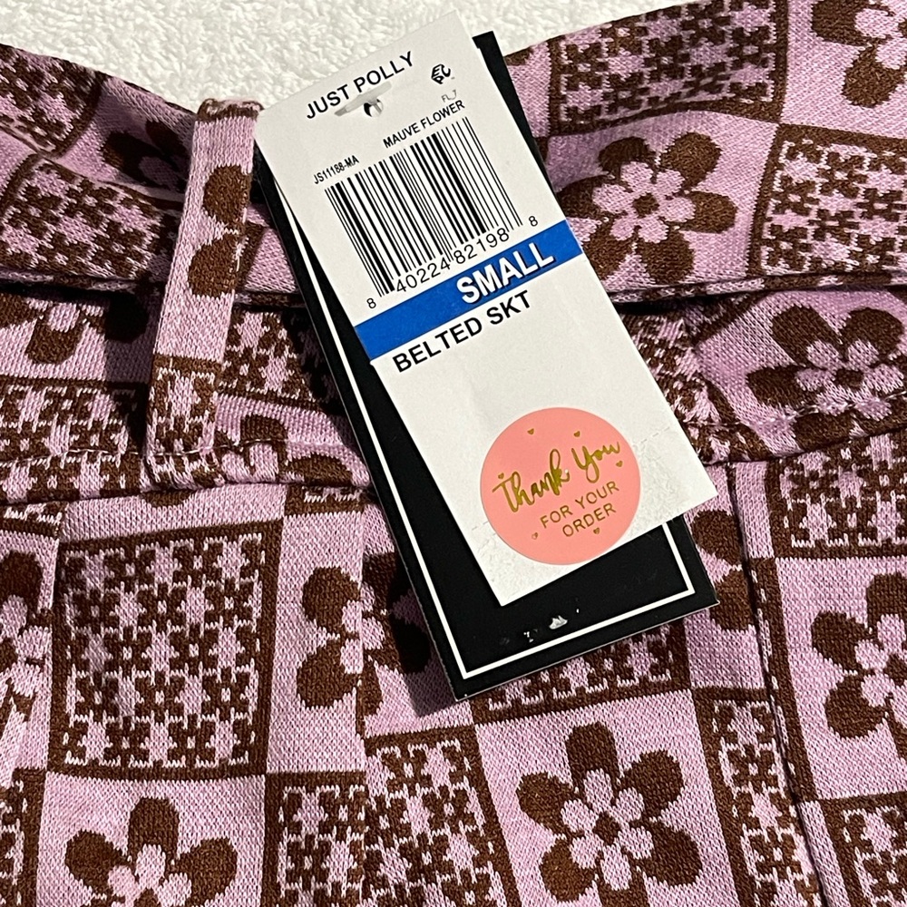 Just Polly Juniors' Printed Pleated Skirt - Mauve Flower, Size S, NWT - Picture 7 of 9